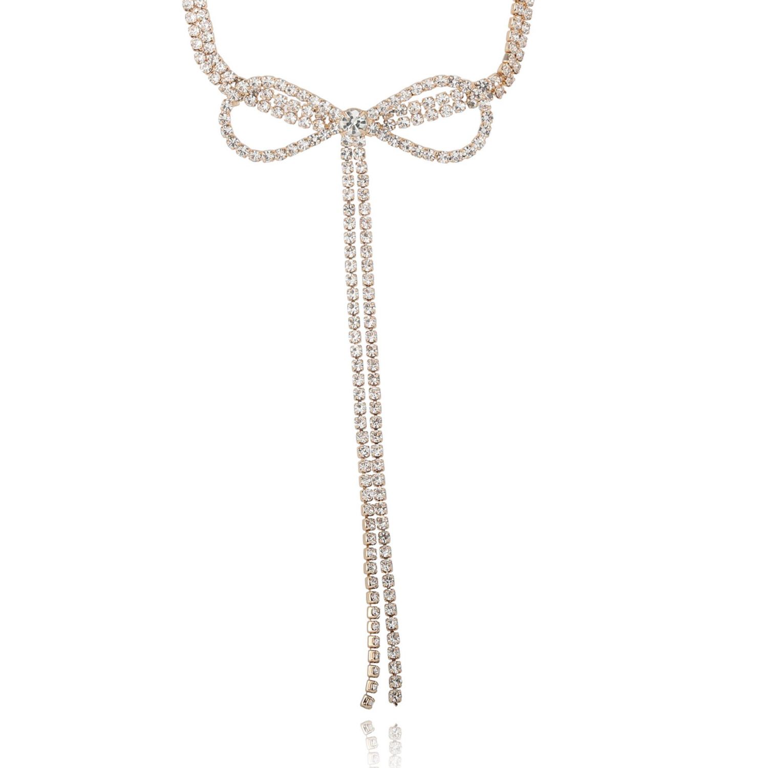 BCBG Generation Crystal Double Strand Bow Lariat Necklace