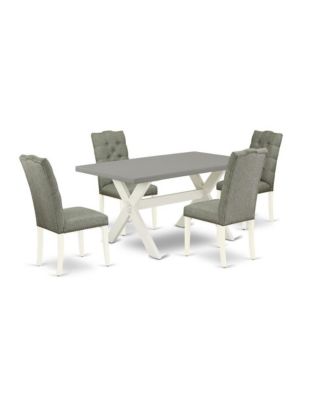 5-Piece Modern Dining Table Set with Rectangular Table and 4 Parson Chairs featuring Linen Fabric Seats and Button Tufted Back