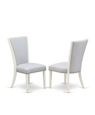 5-Pc Dinette Set Consists of 4 Mid Century Modern Dining Chairs with Fabric Seat-Rectangular Dining Room Table - Distressed Jacobean and Wirebrushed Linen White Finish