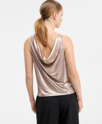 Women's Lam&eacute; Cowl-Back Sleeveless Top