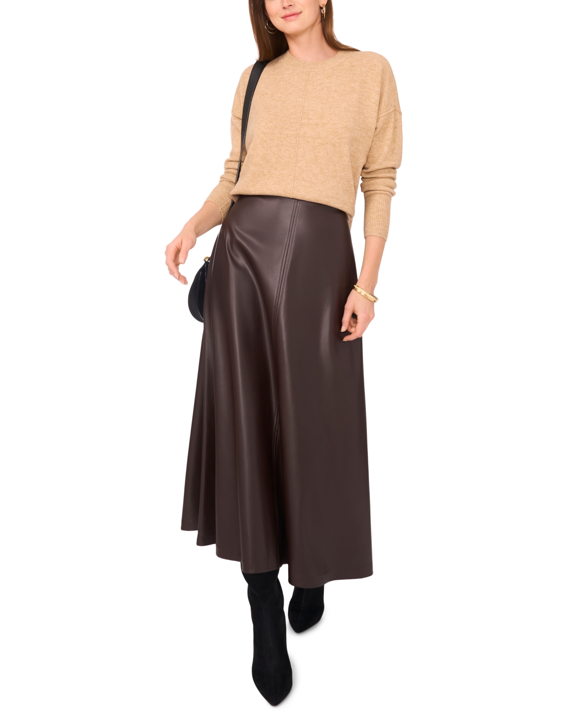 Vince Camuto Cozy Long Sleeve Extend Shoulder Sweater In Brown