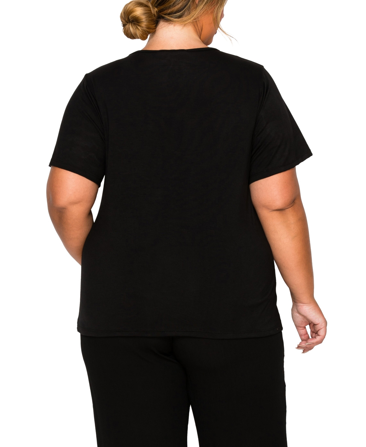 Coin 1804 Plus Size Pebble Mesh Inset Short Sleeve Top In Black