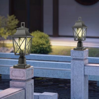 Black Outdoor Pole Lantern Light with Pier Mount Base for Garden and Patio 2-Pack