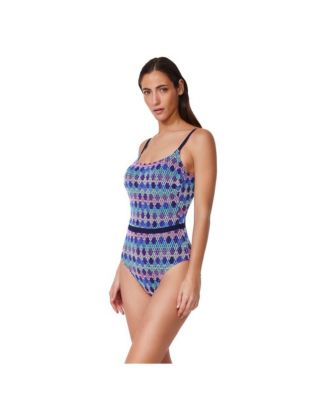 Womens Retro Riviera Scoop Neck Netted Crochet One Piece