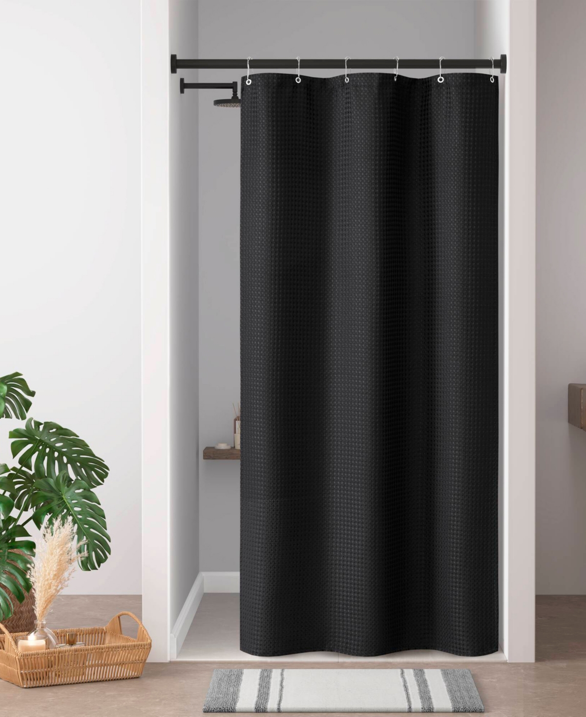 Madison Park Arbor Waffle Shower Curtain, 72" X 72" In Black