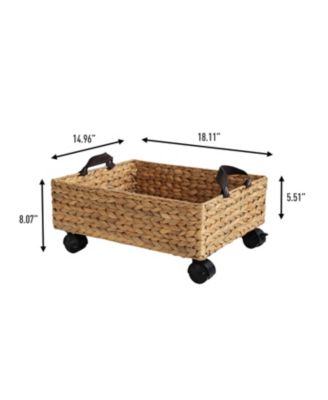 Adaline 18.11" Classic Farmhouse Hand-Woven Hyacinth Rectangular Underbed Storage Bin with Wheels and Handles