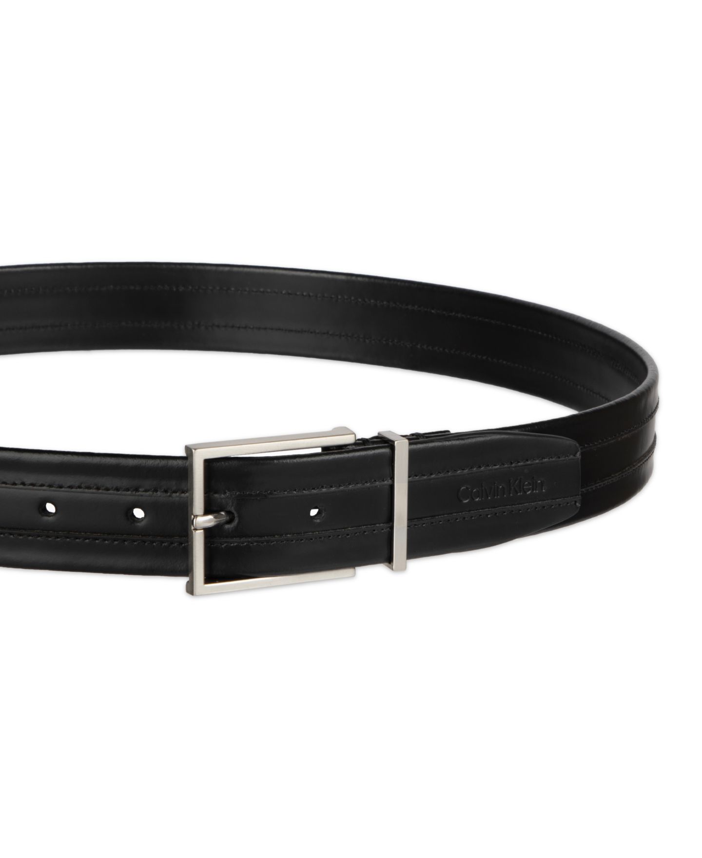 Мужской ремень Calvin Klein 35MM Stripe Stitch Leather Dress Belt, цвет: Чёрный — фото 3