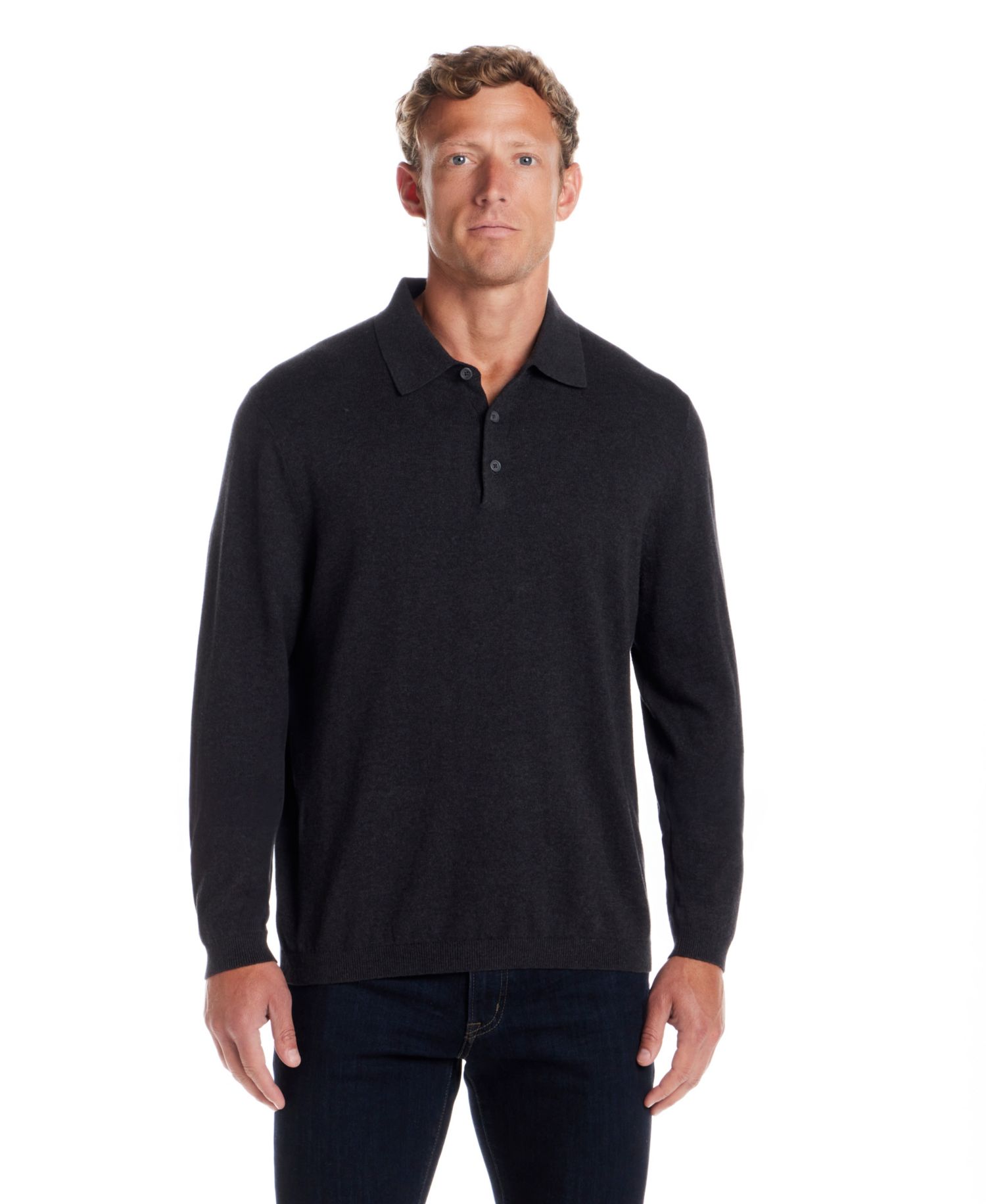 Men's Solid Cotton Cashmere Polo Sweater