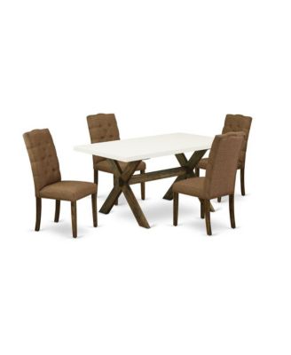 5 Piece Dining Set Parson Chairs Upholstered Seat High Button Tufted Back Rectangular Linen Dining Table