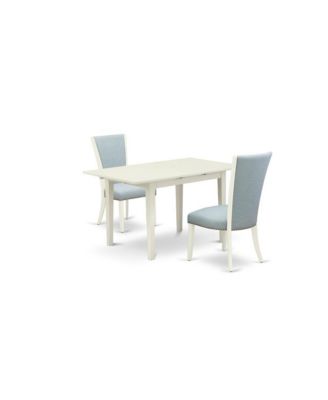 dining table set of two amazing kitchen chairs with Linen Fabric Baby Blue color and a gorgeous 12"" butterfly leaf rectangle dining table