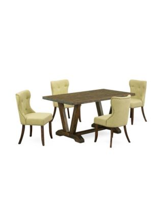 5-Piece Dining Set with Rectangular Table and Button Tufted Linen Chairs