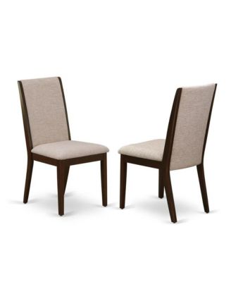 3 Pc Set Mahogany Finish Pedestal Dining Table with 2 Light Tan Upholstered Chairs