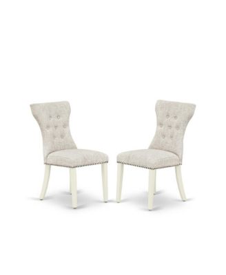 3 Piece Table Set - Linen White dinner Table and 2 Doeskin Linen Fabric Kitchen Chairs Button Tufted Back with Nail Heads - Linen White Finish