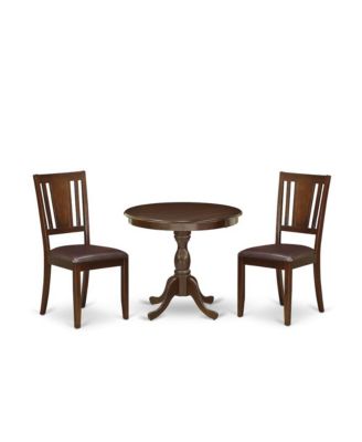 3 Piece Mahogany Faux Leather Modern Dining Table Set