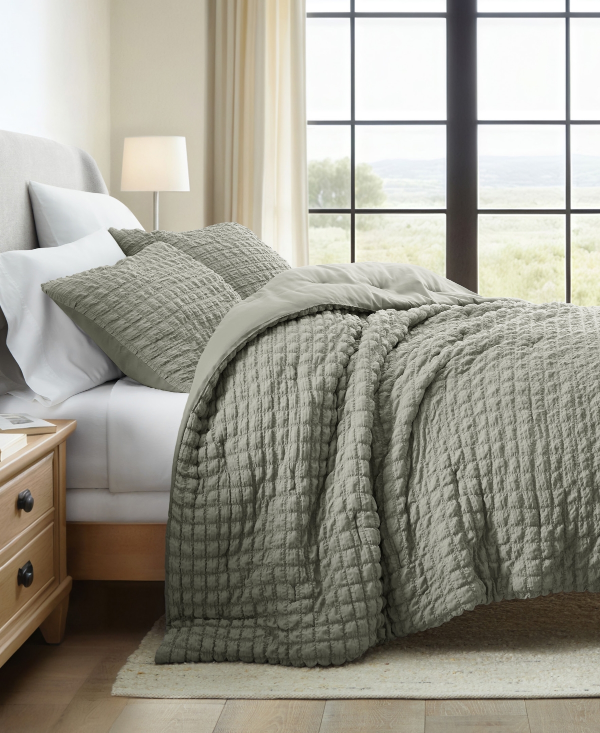 Ienjoy Home Textured Seersucker Box 3-pc. Comforter Set, King/ California King In Green
