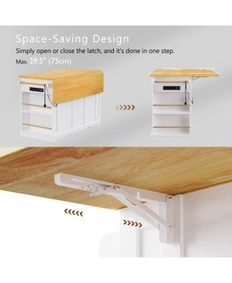 50" Kitchen Island Cart with Drop Leaf, Power Outlet & Storage Shelves, Rolling Kitchen Storage Cabinet with Wheels