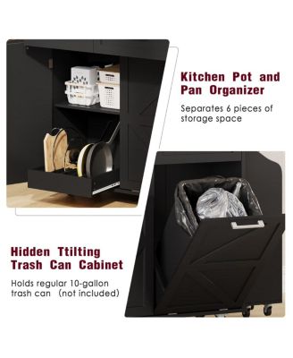 35.8" Wide MDF, Metal + Drop Leaf, Hidden Trash Bin, Removable Rack, Drawers, Locking Wheels Farmhouse Kitchen Island