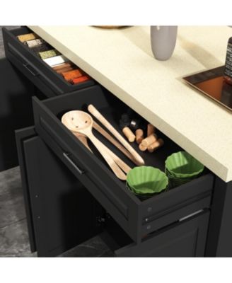 61x29.5x35.4 inches Kitchen island with 2 drawers, 4 doors, storage table with sockets, coffee station and microwave rack for home