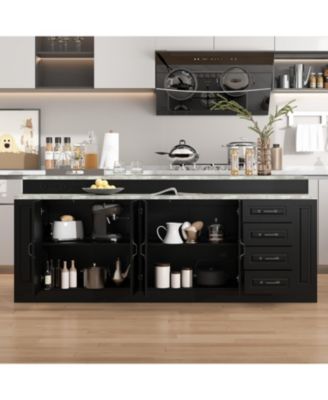 Large Kitchen Island with 4 Drawers, 4 Doors, sockets,dining table, coffee station and microwave rack for dining room