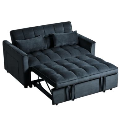Pull-Out Velvet Loveseat Sleeper Sofa Bed, 3-in-1 Convertible Futon Couch with Adjustable Back, Storage Pocket & Pillows-Maison Boucle