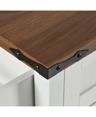 47.2" Farmhouse Rolling Kitchen Island Cart with Drop Leaf, Power Outlet, Spice Rack, Drawers & Storage Cabinet