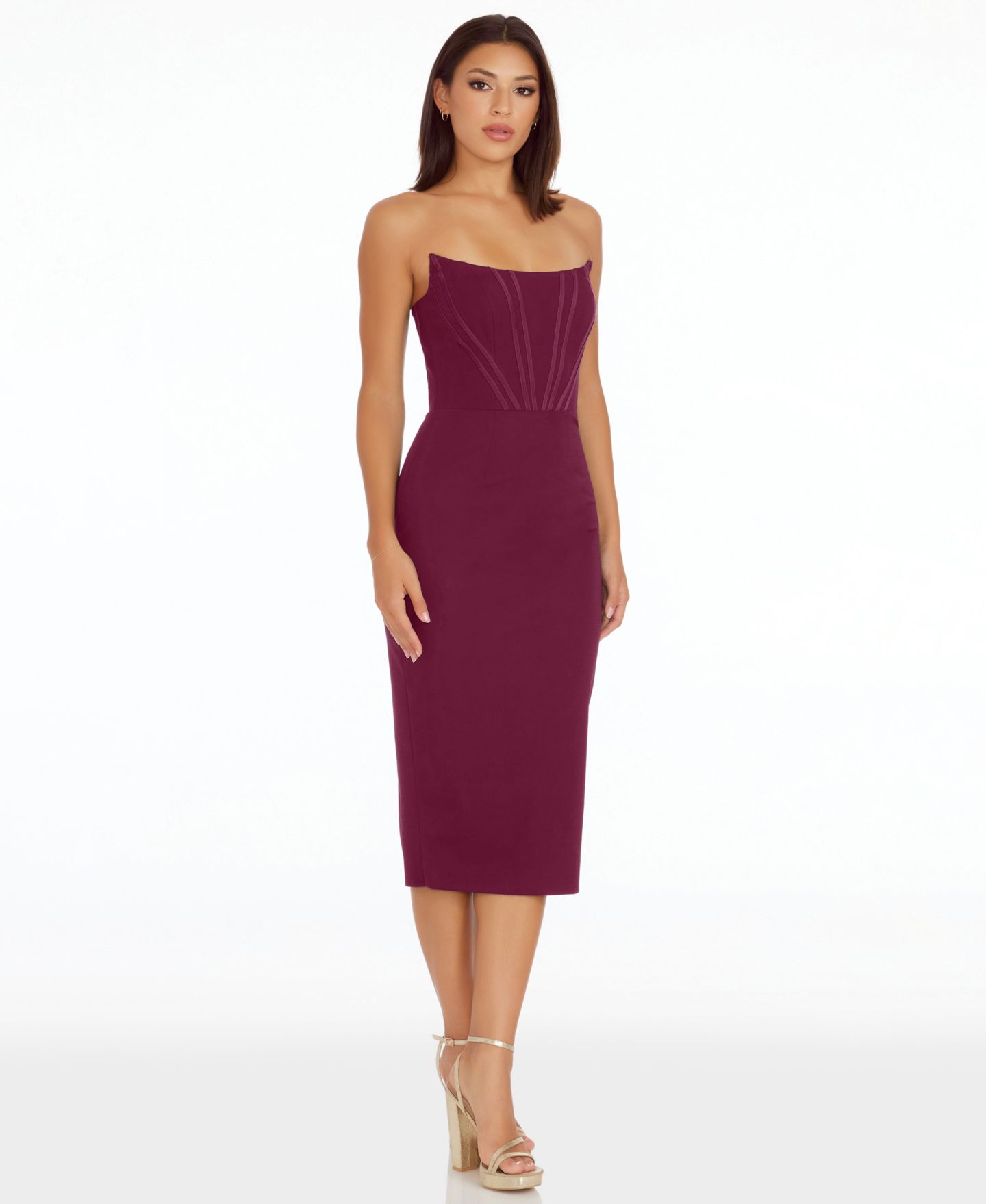 Женское платье Dress the Population Corset Strapless Midi, цвет: Бордовый — фото 2