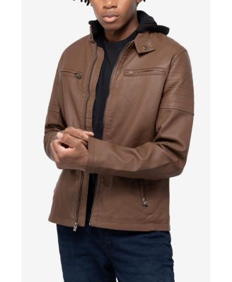 Men's Hooded Stand Collar PU Leather Jacket