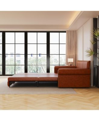 93.7" Faux Leather King Pull Out Sofa Bed, 3-in-1 Convertible Sleeper Couch with Rolled Arms & Nailhead Trim for Living Room