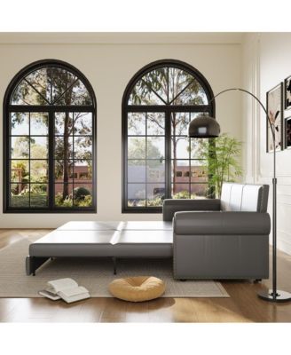 93.7" Faux Leather King Pull Out Sofa Bed, 3-in-1 Convertible Sleeper Couch with Rolled Arms & Nailhead Trim for Living Room