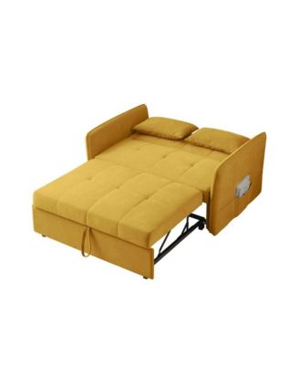 Chenille Sleeper Loveseat, Yellow Pull-Out Sofa Bed with Adjustable Armrests for Small Spaces & Guest Room-Maison Boucle