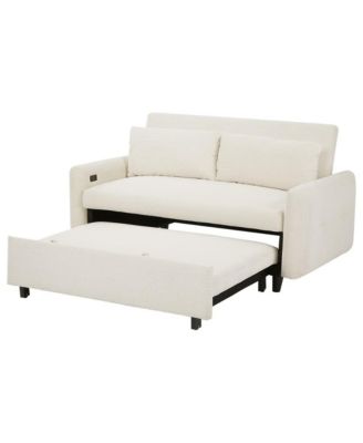 57.48" Pull Out Sleeper Loveseat, Convertible Sofa Bed with USB Ports & Adjustable Backrest for Small Spaces