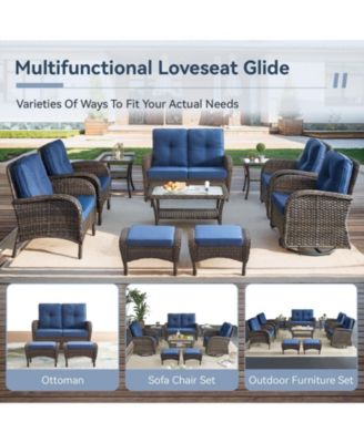 SleekArm 2-Person Wicker Rocking Bench Outdoor Glider Patio Rattan Loveseat with Olefin Cushions