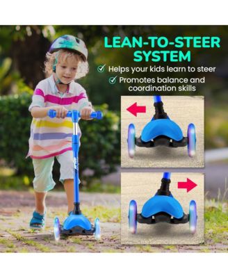 Lightweight and Adjustable Mini Kickboard  Scooter with LED Light Wheel for Kids (Blue)