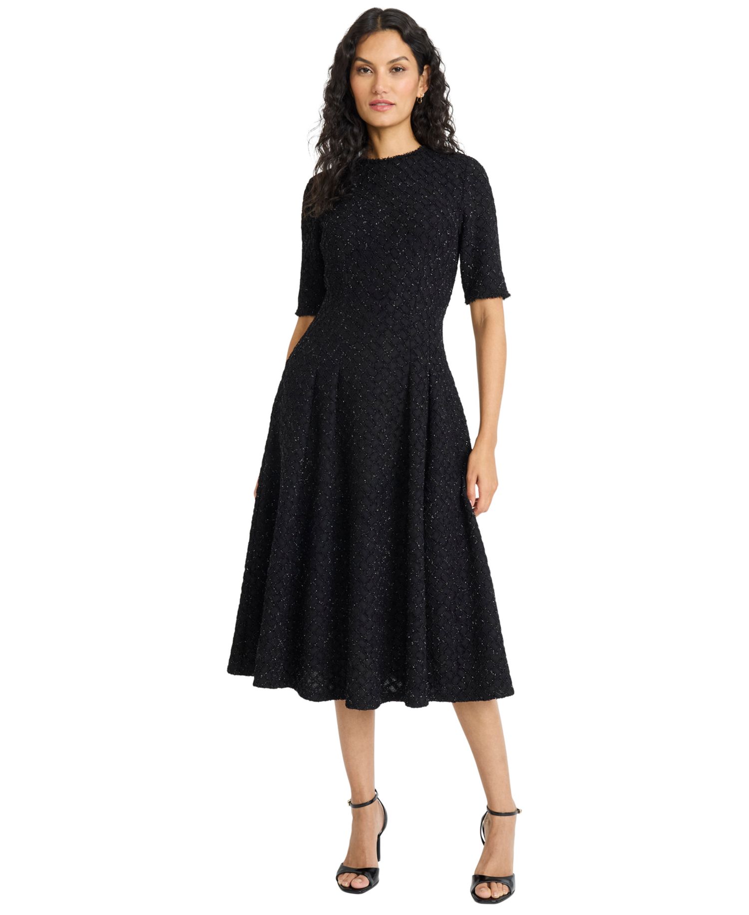 Women's Crew Neck Metallic Midi Dress