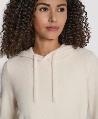 Women's Feather Yarn Hood Tonal Hoodie