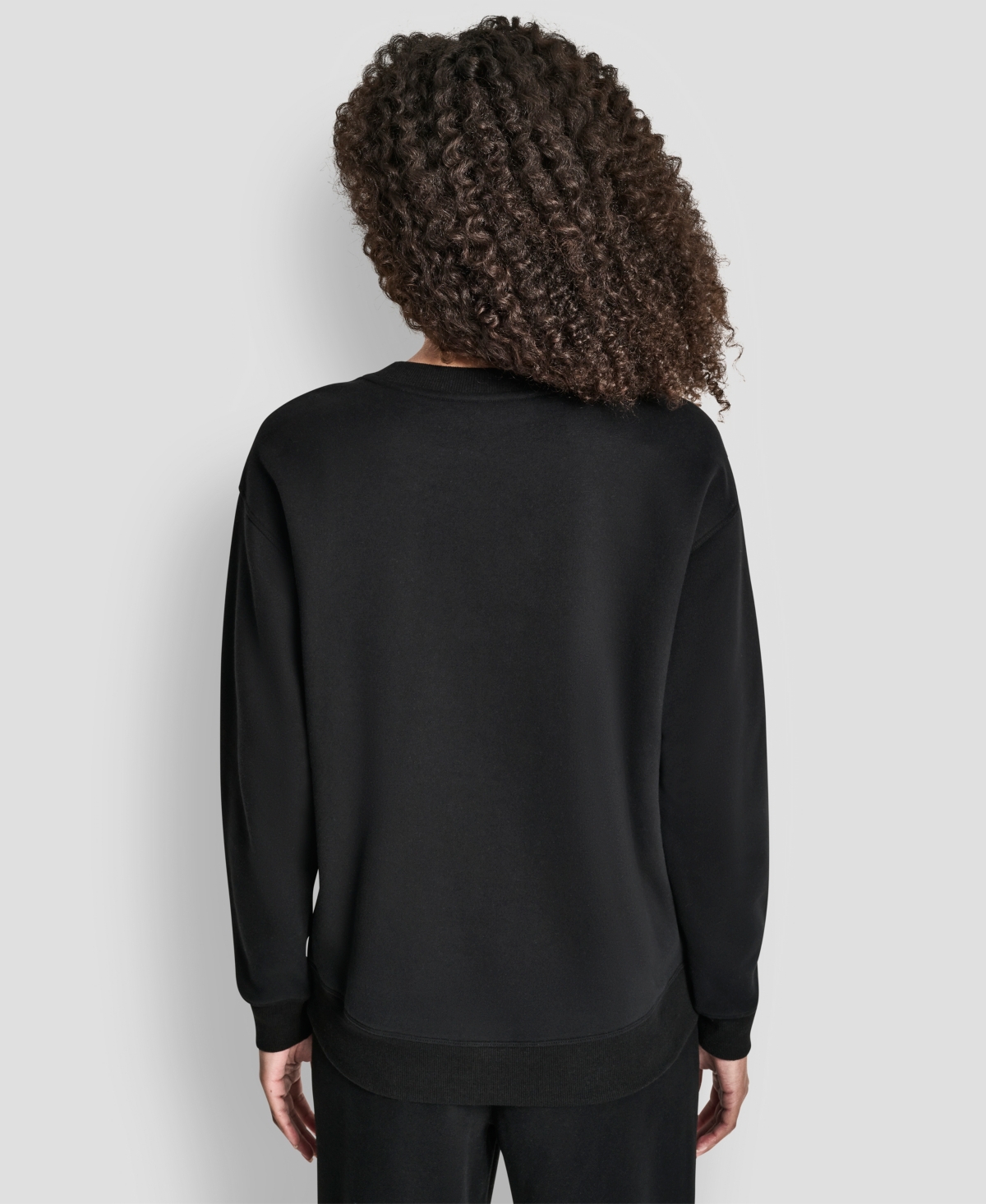 Dkny Women's Rhinestone Logo Long Line Crewneck Sweatshirt In Black