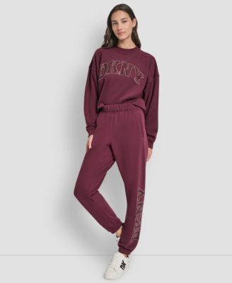 Women's Exploded Rhinestone Varsity Logo High Rise Relaxed Jogger