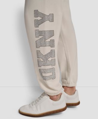 Women's Exploded Rhinestone Varsity Logo High Rise Relaxed Jogger