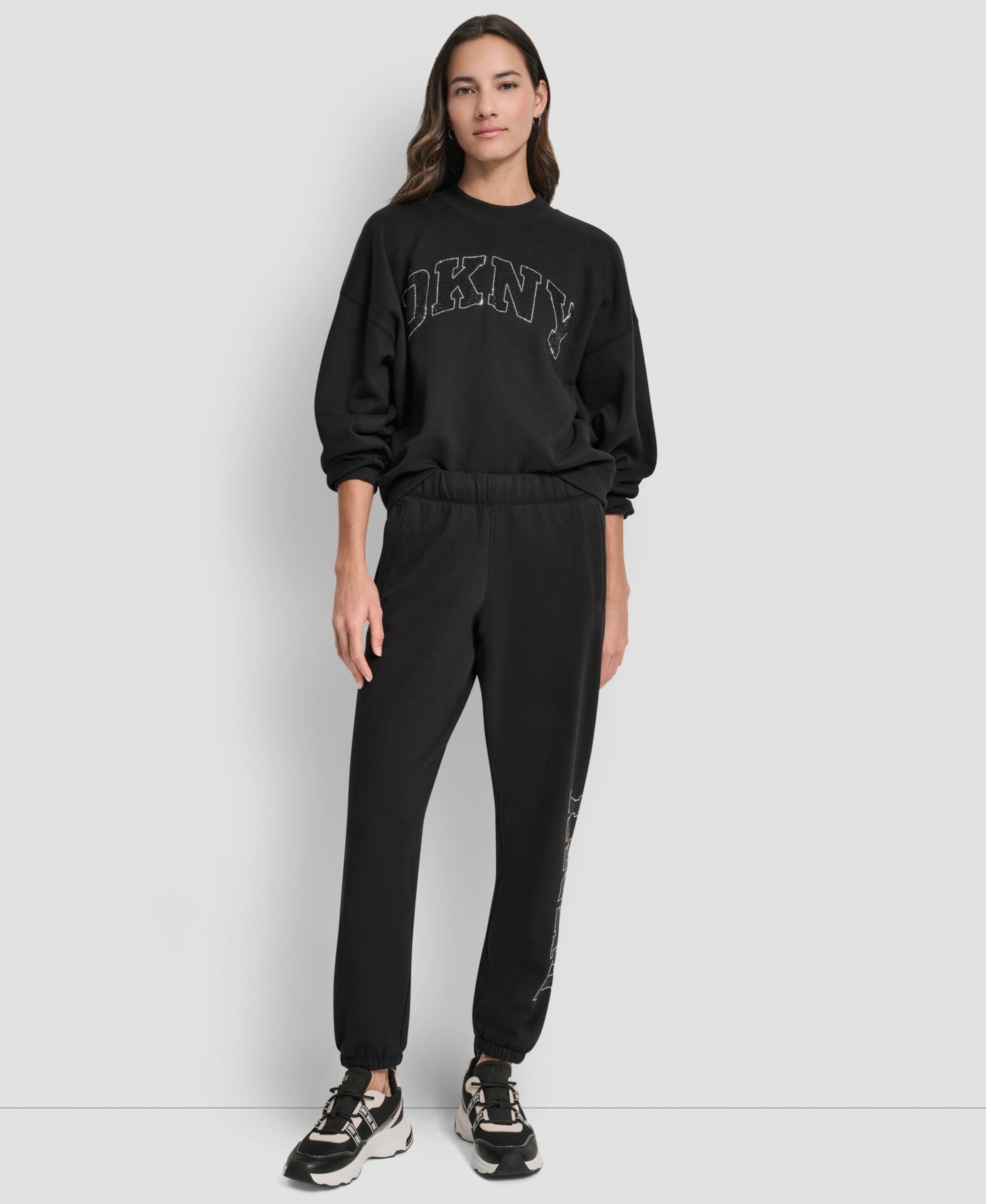 Women's Exploded Rhinestone Varsity Logo High Rise Relaxed Jogger