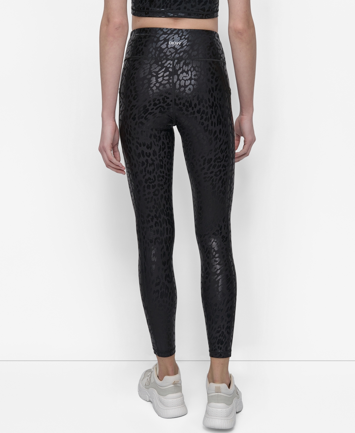 Dkny Sport Women's Printed High-waist 7/8 Tights In Black