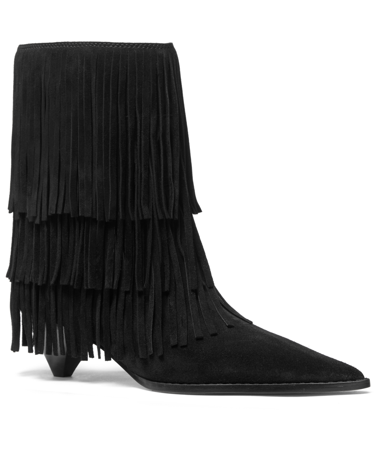 Michael Kors Suede Ankle Boot With Fringe In Animal Print