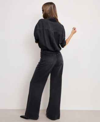 Women's Denim Long Sleeve Shirt Jumpsuit, Regular and Plus Size