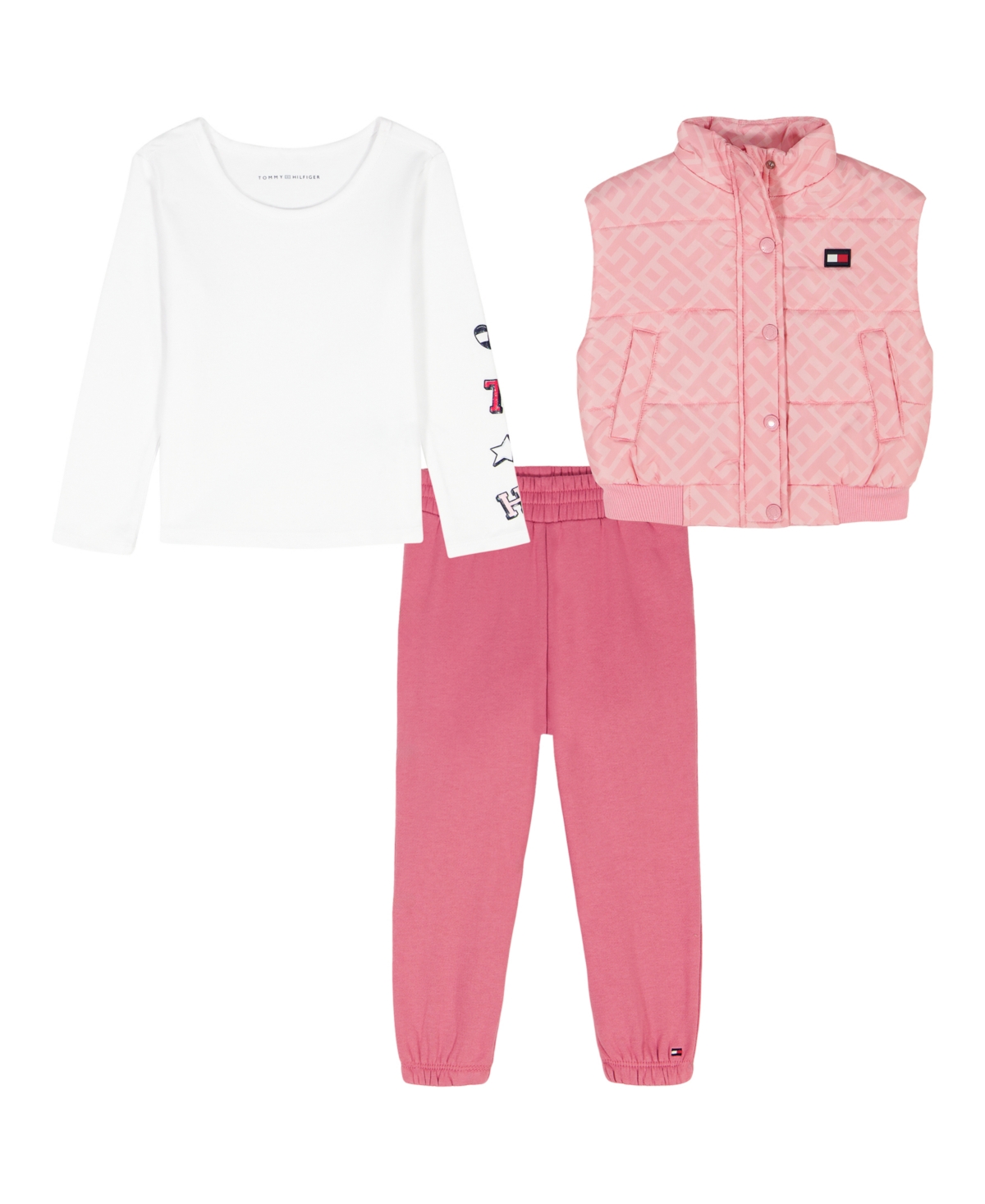 Tommy Hilfiger Girls 4-6x 3-piece Vest, T-shirt, And Joggers Set In Pink