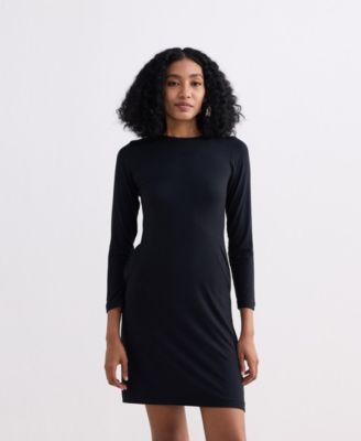 Women's Long Sleeves Fitted Short Dress in Black