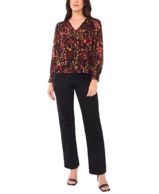 Petite V-Neck Smocked-Shoulder Blouse