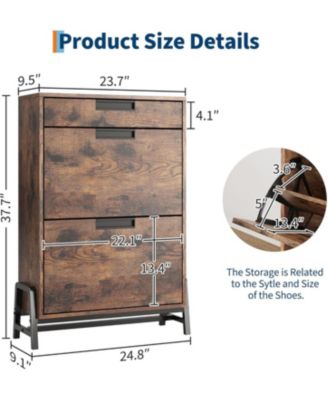 Shoe Storage Organizer with 2 Flip Drawers and 1 Drawer, Shoe Storage Organizer with 3-Tier Adjustable Shelves for Entryway, Living Room