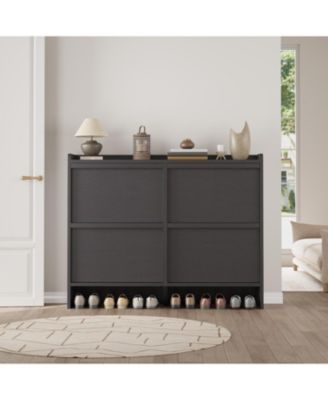 Shoe Cabinet with 4 Flip Drawers, Wooden Shoe Organizer with Adjustable Shelf, Shoe Storage for Entryway, Hidden Cabinet for Hallway