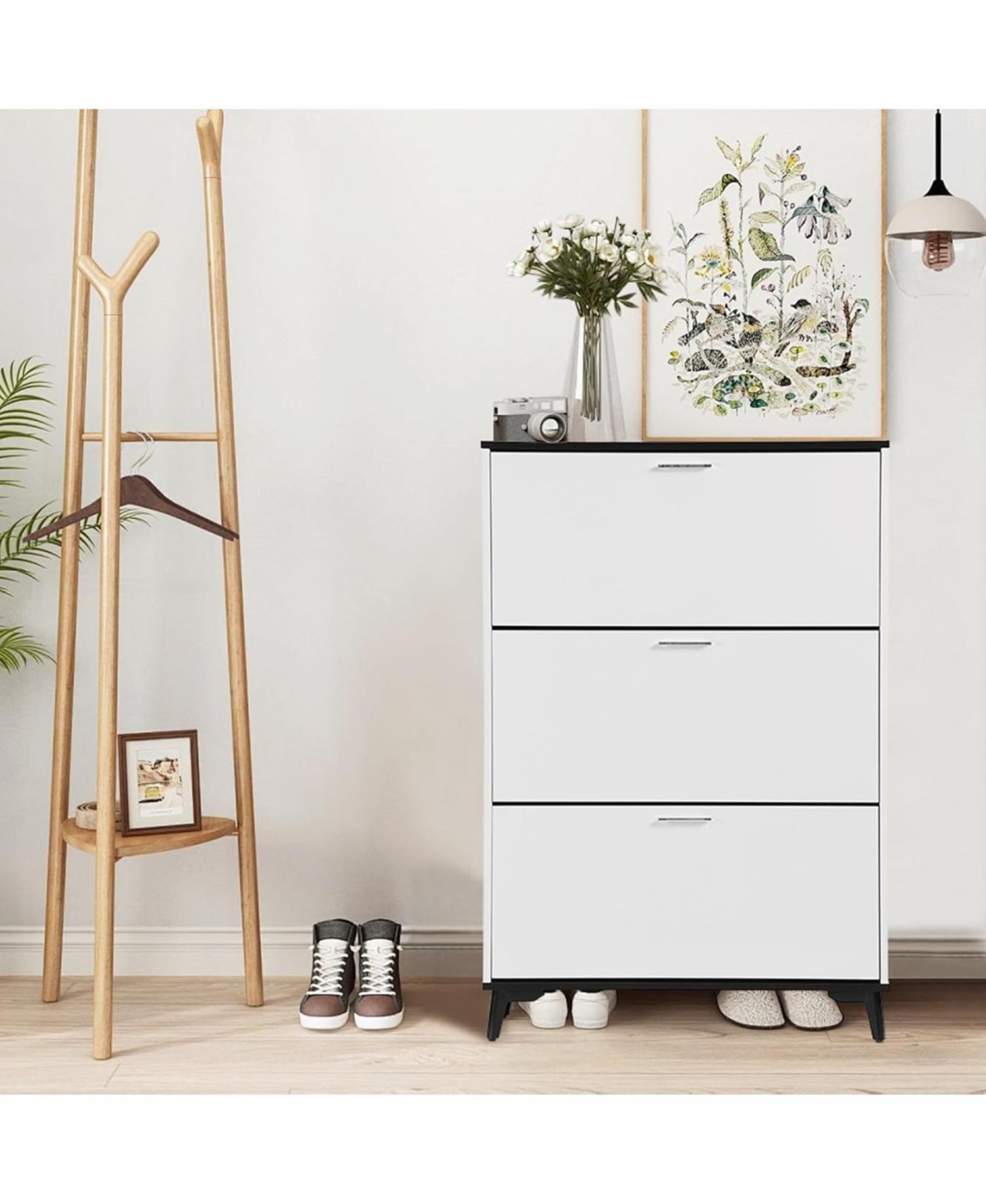 Shoe Cabinet, Shoe Storage Cabinet with 3 Flip Drawers, 47 in Tall Freestanding Shoes Organizer with Legs, Farmhouse Narrow Shoe Rack, Slim Shoe Cabin