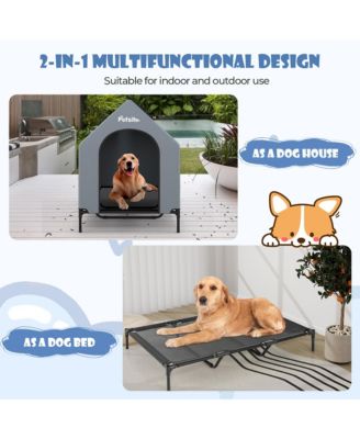 52'' Elevated Dog House for Small Breeds Large Pet House w/ Ventilated Windows