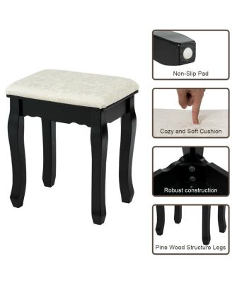 3 Drawers Lighted Mirror Vanity Dressing Table Stool Set